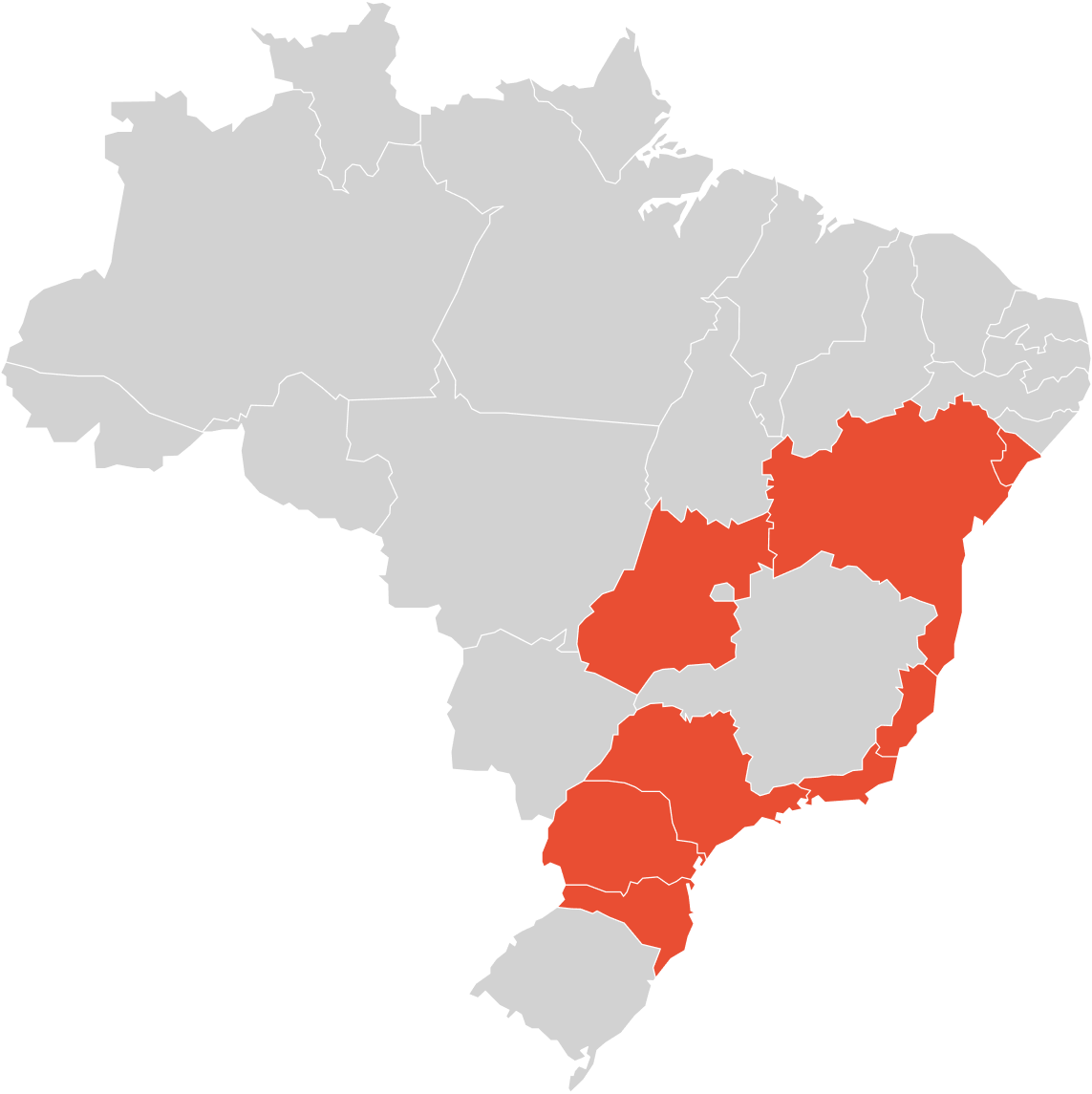 Mapa do Brasil destacando os estados de atuação da Unitac